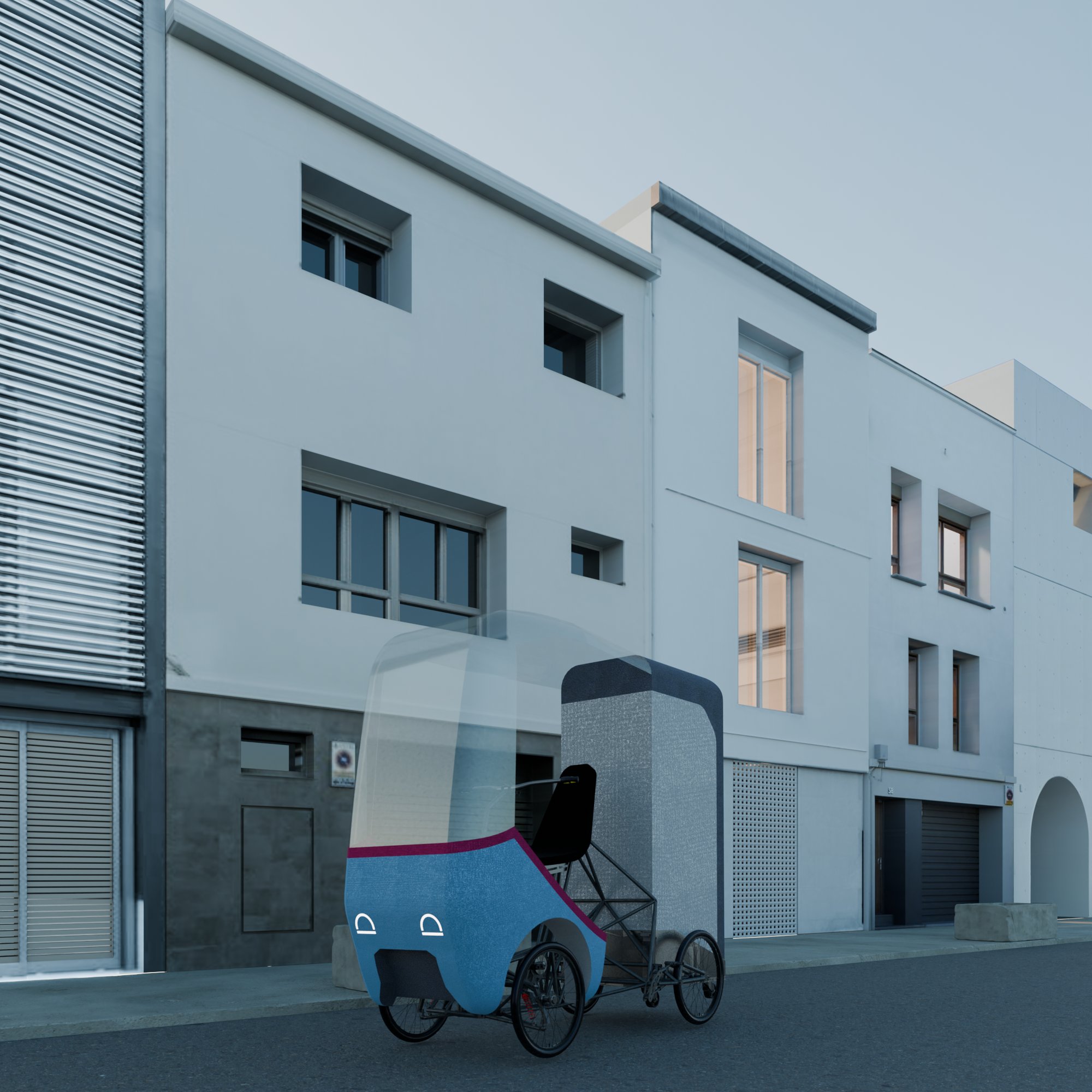 MORE Cargobike, rear three-quarter view in an urban street scene